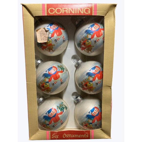 Corning Glass Works Christmas Ornaments Set Of 6 With  Winter Scenes - Picture 10 of 13